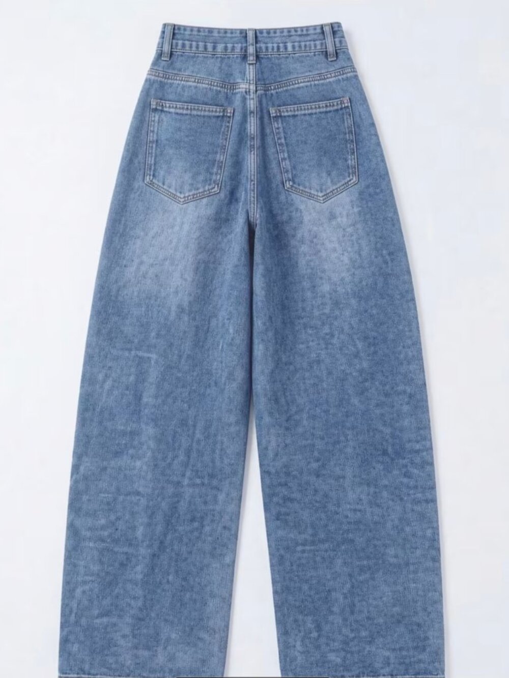 Women's High Waist Wide Leg Baggy Jeans - Edgy Denim Pants with Beltless Button - Picture 6 of 9